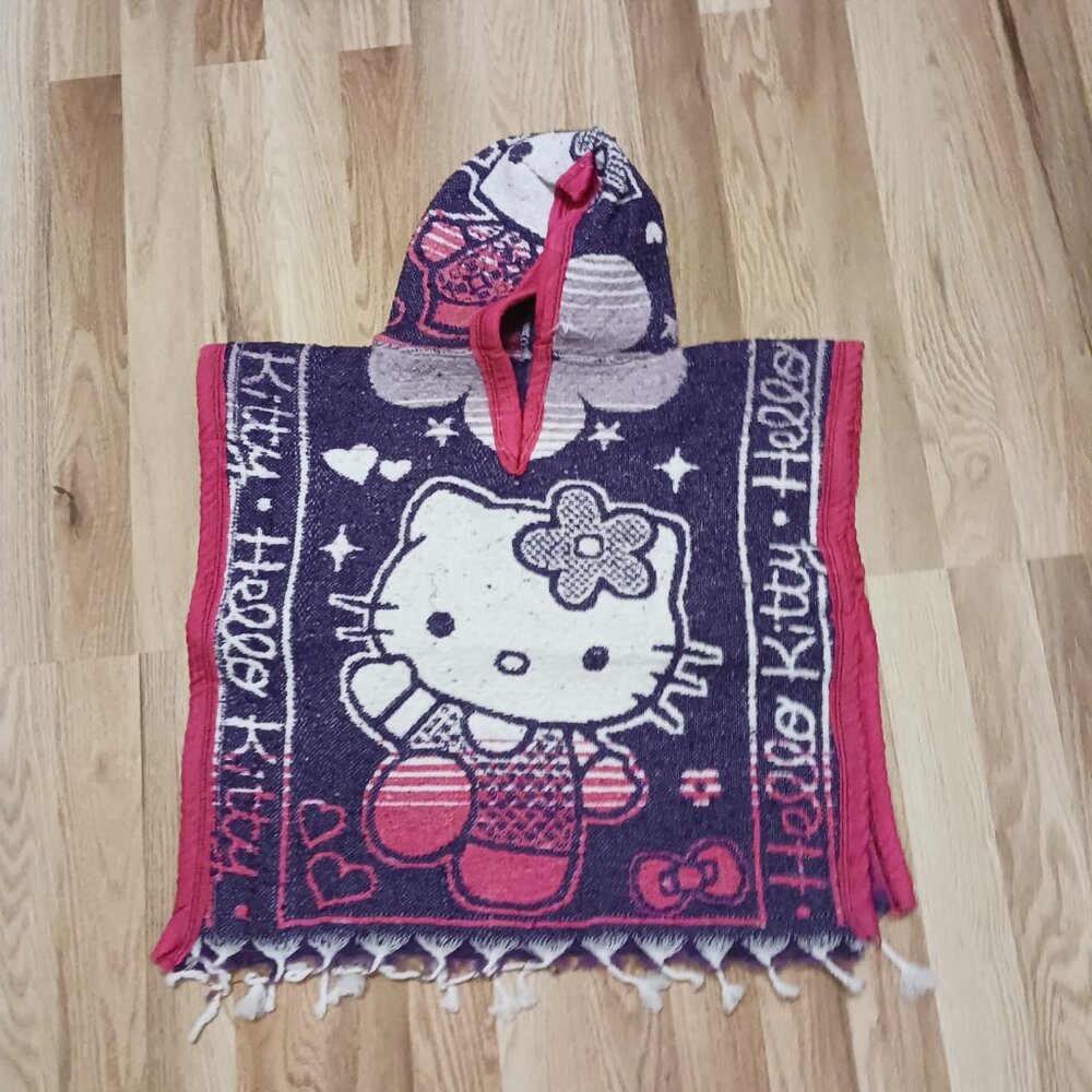 Hello Kitty and Kuromi Poncho Hoodie Zarape, Kids or Small Adult, One Size
